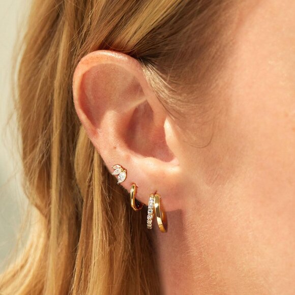 3 Pairs Gold Earrings for Women, Risamil Dainty Small Gold Earring Set 14K Gold - Picture 5 of 8